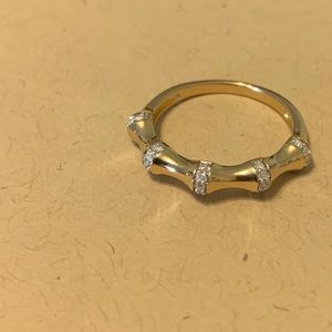 18kt Gold over Silver Diamond Bamboo Ring, 6, NEW